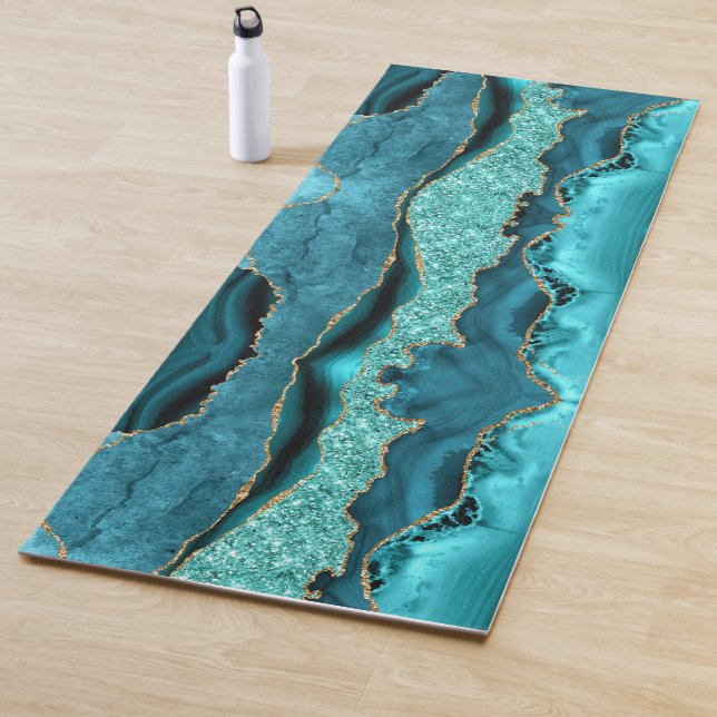 Teal Blue Gold Aqua Turquoise Yoga Mat (In Situ)