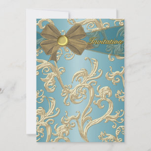Teal Blue Gold Birthday Party Template