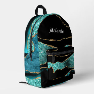 Teal Blue Gold Black Backpack with Custom Name