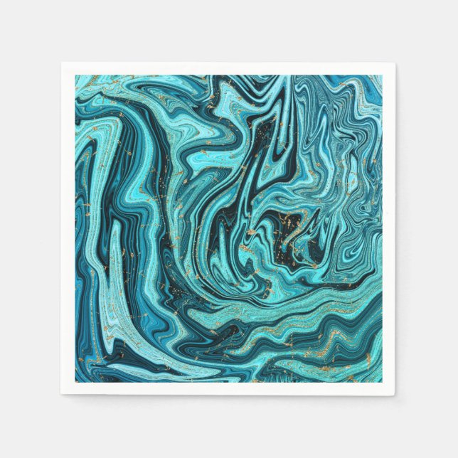 Teal Blue & Gold Chic Swirl Modern Wedding Napkin (Front)