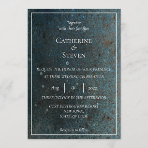 Teal Blue, Gold & Copper Wedding Invitation