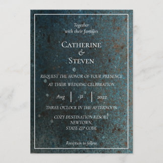 Teal Blue, Gold & Copper Wedding Invitation
