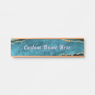 Teal Blue Gold Door Sign Custom Name Personalised