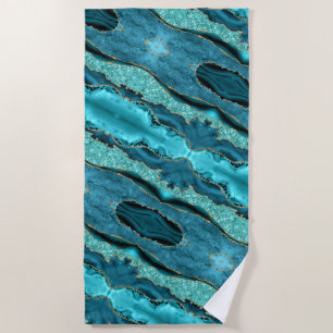 Teal Blue Gold Glitter Aqua Turquoise Beach Towel