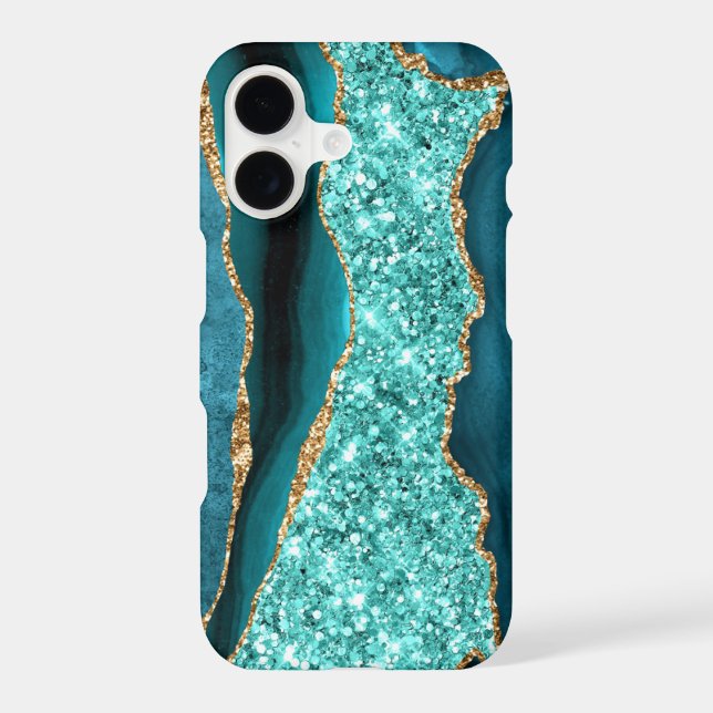 Teal Blue Gold Glitter Aqua Turquoise iPhone Case (Back)