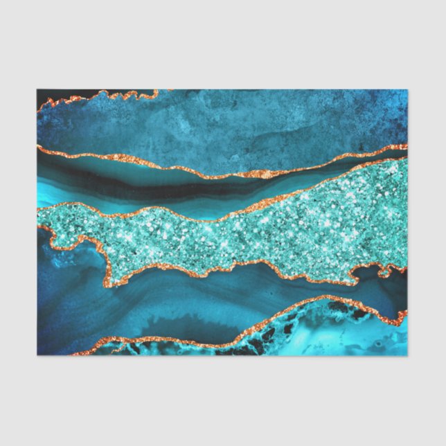 Teal Blue Gold Glitter Aqua Turquoise Tissue Paper (Front)