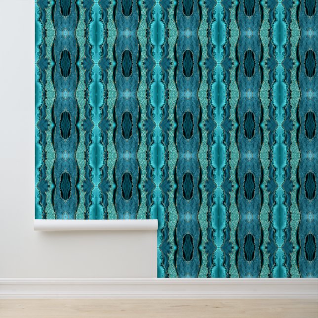 Teal Blue Gold Glitter Aqua Turquoise Wallpaper (Application)
