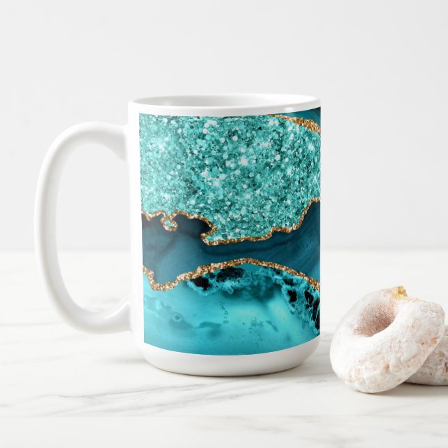 Teal Blue Gold Glitter Marble Aqua Turquoise Mug (With Donut)