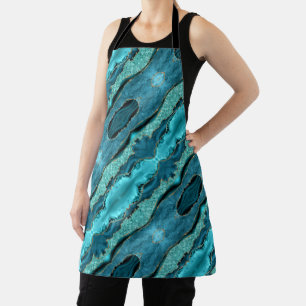 Teal Blue Gold Glitter Marble Turquoise Apron Gift