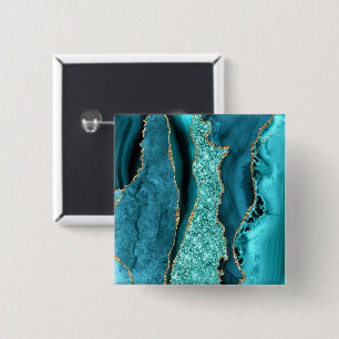 Teal Blue Gold Glitter Marble Turquoise Button