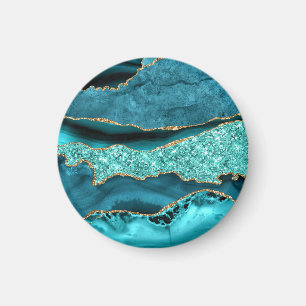 Teal Blue Gold Glitter Marble Turquoise Magnet