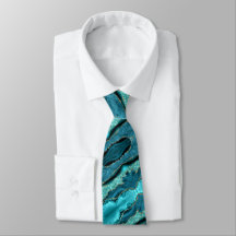 Teal Blue Gold Glitter Sparkle Turquoise Neck Tie