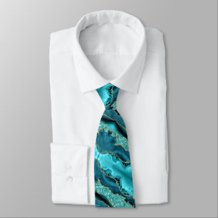 Teal Blue Gold Glitter Sparkly Neck Tie
