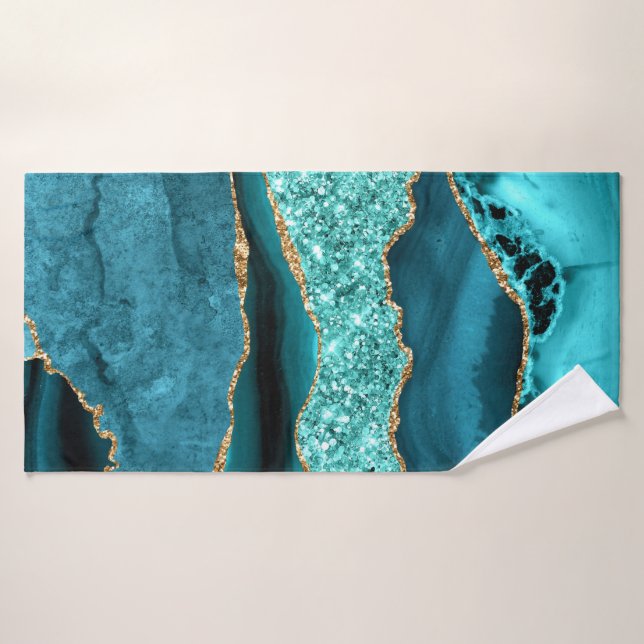 Teal Blue Gold Glitter Turquoise Bath Towels (Bath Towel)