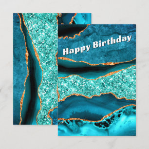Teal Blue Gold Glitter Turquoise Birthday Card