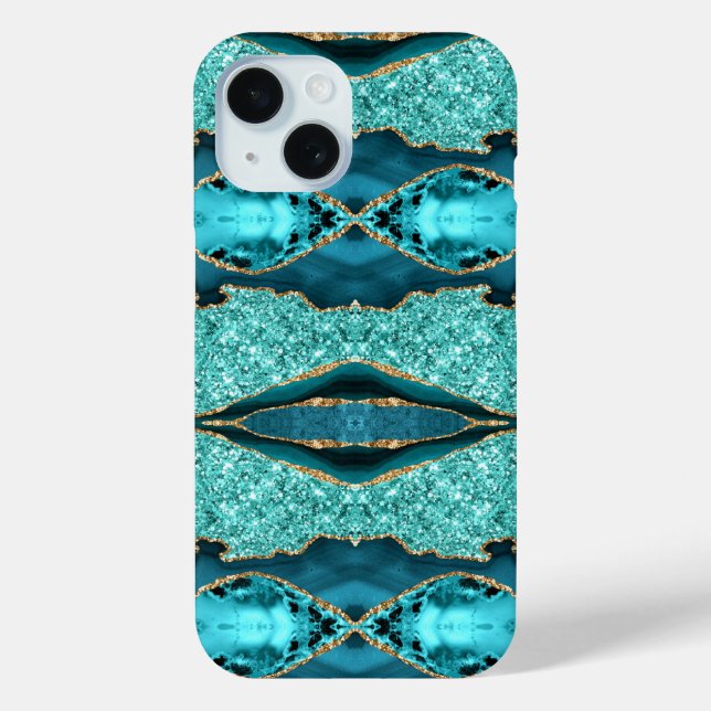 Teal Blue Gold Glitter Turquoise iPhone Case Gift (Back)