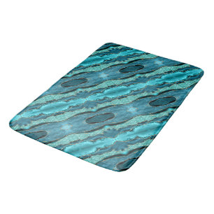 Teal Blue Gold Marble Aqua Glitter Bath Mat