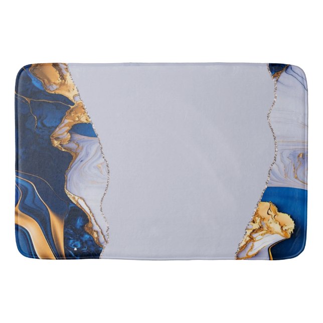 Teal Blue Gold Marble Aqua Turquoise Bath Mat (Front)