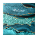 Teal Blue Gold Marble Custom Name Ceramic Tile<br><div class="desc">Personalised Custom Name Ceramic Tiles with Agate Teal Blue Gold Glitter Faux Marble Aqua Turquoise Geode Customisable Tile Desk Accessories Gift for Her / Mum - Add Your Name / Text - or Choose Font / Size / Colour - Make Your Special Gifts for Women / Girl ! Resize and...</div>