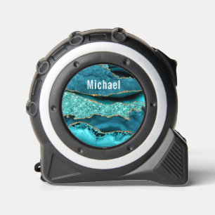 Teal Blue Gold Marble Custom Name Tape Measure 1