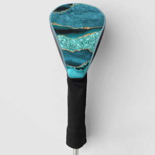 Teal Blue Gold Marble Turquoise Golf Head Cover
