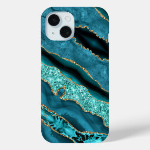 Teal Blue Gold Marble Turquoise iPhone Case