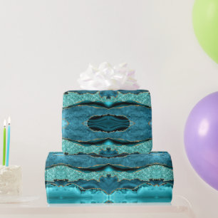 Teal Blue Gold Marble Turquoise Wrapping Paper