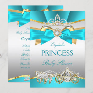 Teal Blue Gold Princess Baby Shower Carriage Invitation