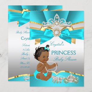 Teal Blue Gold Princess Baby Shower Ethnic Invitation