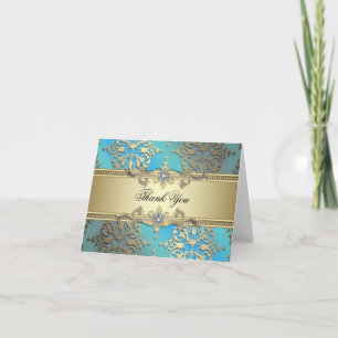 Teal Blue Gold Thank You Cards
