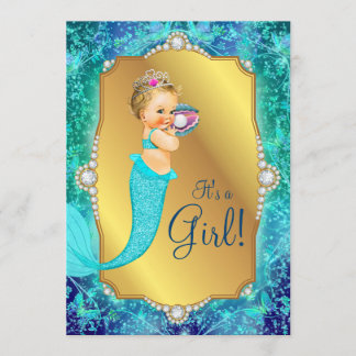 Teal Blue Gold Under The Sea Baby Shower Invitation