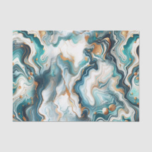 Teal Blue Gold White Modern Marble Agate Wedding Tissue Paper
