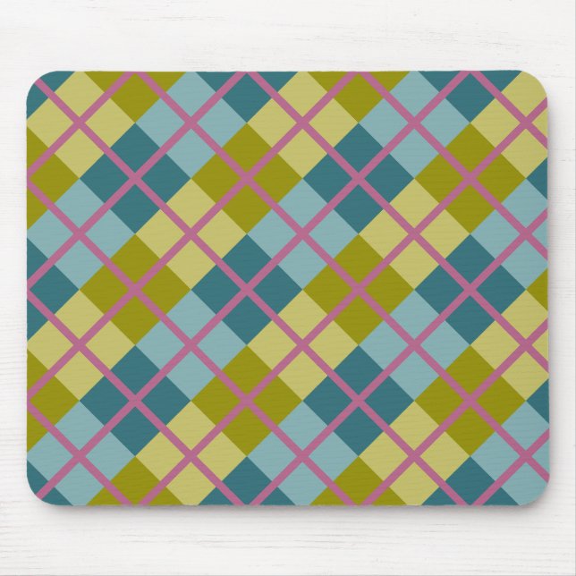 Teal Blue Gold Yellow Magenta Pattern Mouse Mat (Front)
