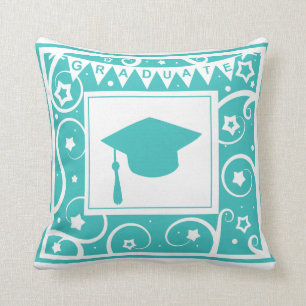 Teal blue graduate mortar board hat cushion