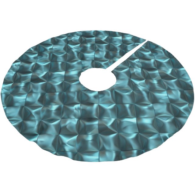 Teal Blue Green Abstract Glam Brushed Polyester Tree Skirt (Angled)