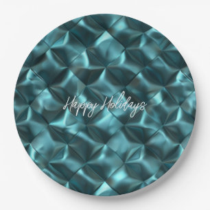 Teal Blue Green Abstract Glam Paper Plate