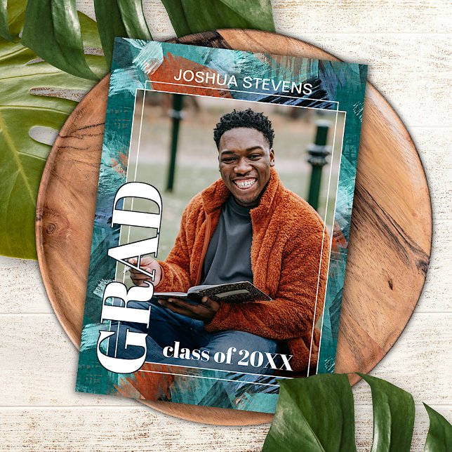 Teal Blue Green Abstract Graduation Announcement (Creator Uploaded)
