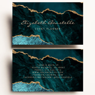 Teal Blue Green Agate Gold Glitter Luxury Business Card