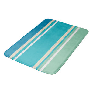 Teal Blue, green and Turquoise Stripes Bath Mat