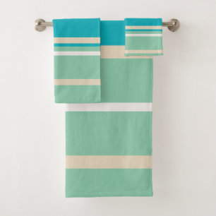 Teal Blue, green and Turquoise Stripes   Bath Towel Set