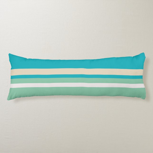 Teal Blue, green and Turquoise Stripes   Body Cushion (Front)