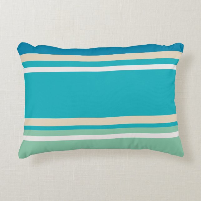 Teal Blue, green and Turquoise Stripes  Decorative Cushion (Front)