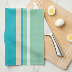 Teal Blue, green and Turquoise Stripes Tea Towel