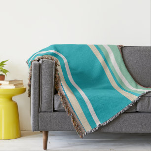 Teal Blue, green and Turquoise Stripes   Throw Blanket