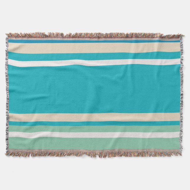 Teal Blue, green and Turquoise Stripes   Throw Blanket (Front)