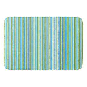 Teal, Blue, Green, and White Stripes Bath Mat