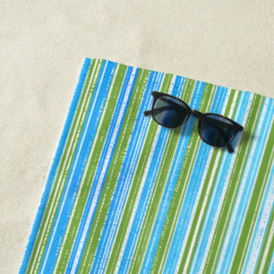 Teal, Blue, Green, and White Stripes Beach Towel