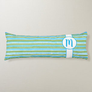 Teal, Blue, Green, and White Stripes Monogram Body Cushion