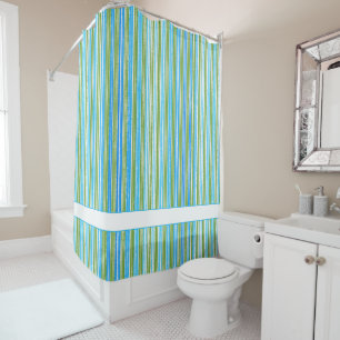 Teal, Blue, Green, and White Stripes Shower Curtain
