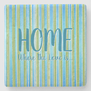 Teal, Blue, Green, and White Stripes Stone Coaster